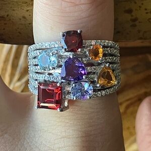 Multi Gemstone Sterling Silver Ring Size 8